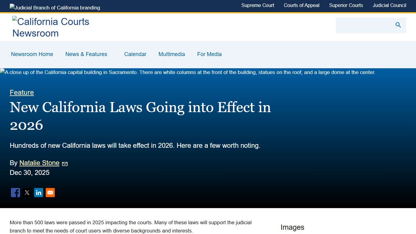 New California Laws Going into Effect in 2026 | California Courts Newsroom