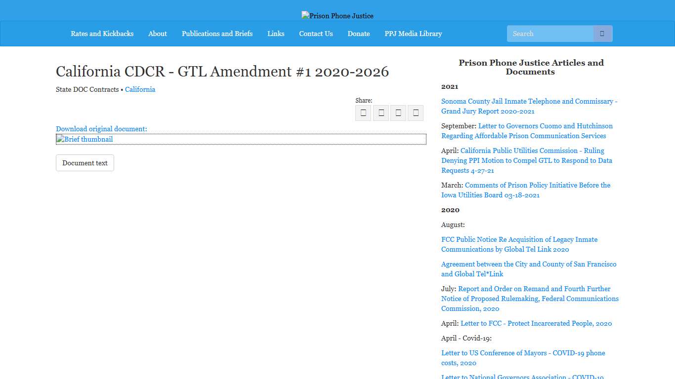 California CDCR - GTL Amendment #1 2020-2026 | Prison Phone Justice