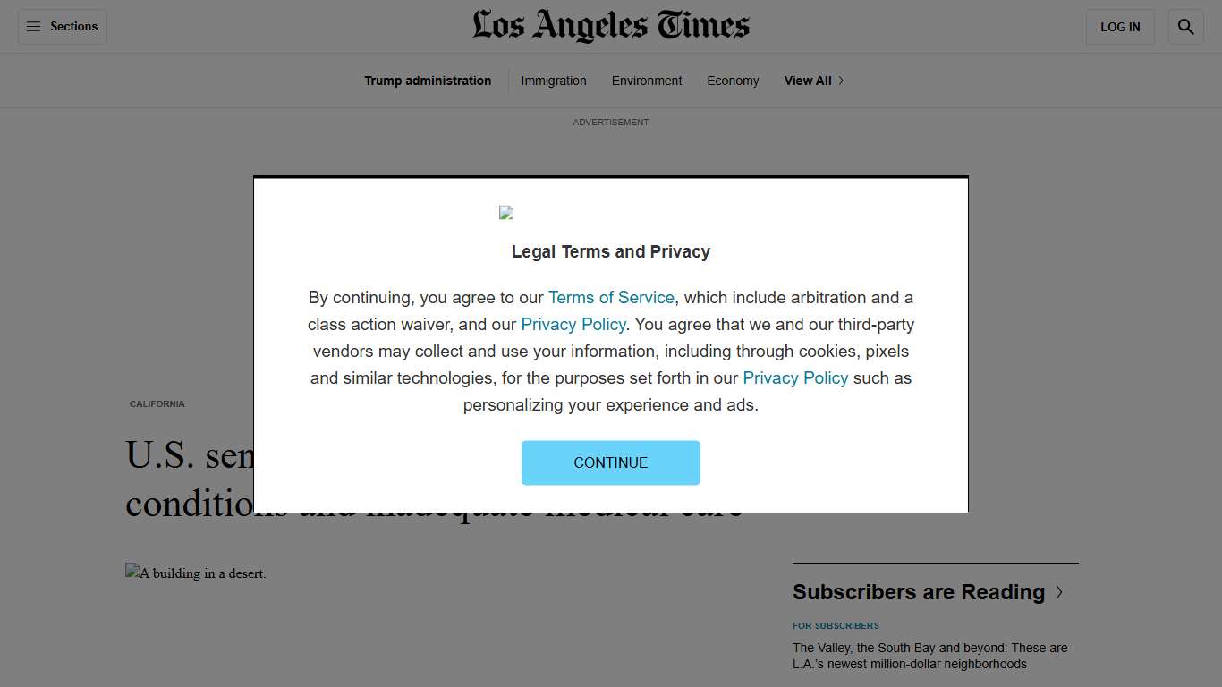 U.S. senators tour California City ICE facility, decry conditions and inadequate medical care - Los Angeles Times